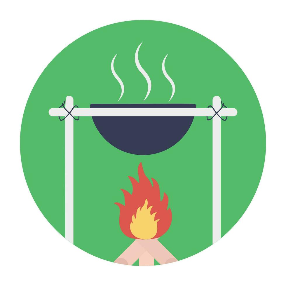 Campsite campfire to provide light and warmth along with cooking food vector