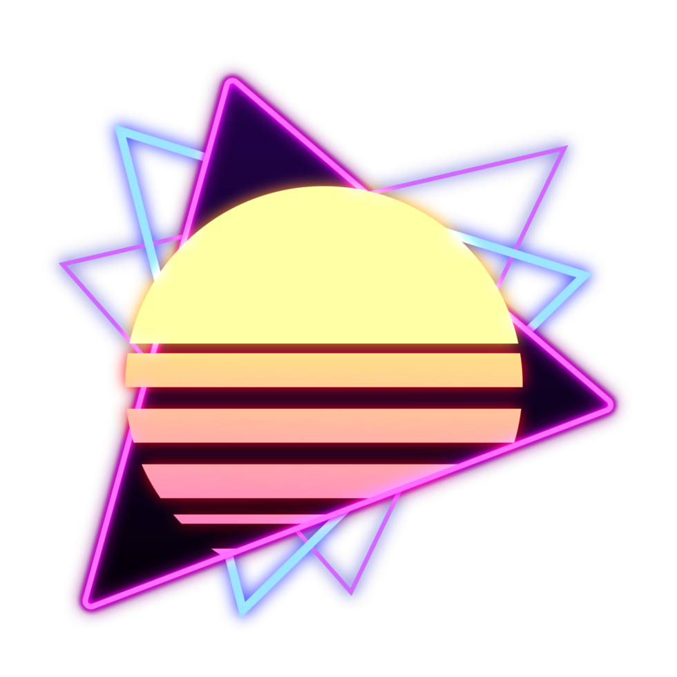 Abstract Elements Sun Neon Retrowave Style 80s-90s png