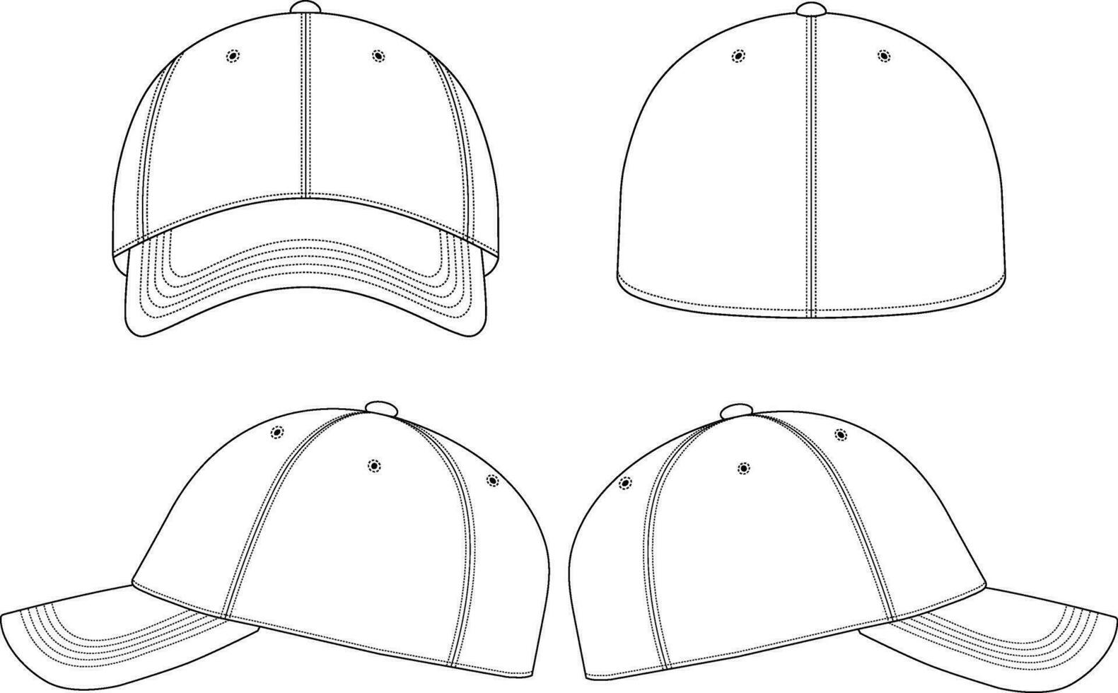 Blank Fitted Baseball Cap Template of front,back and side view vector