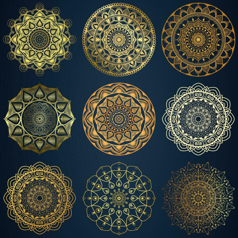 Set of Luxury Gold Mandala Round Ornament Pattern. Pro Vector