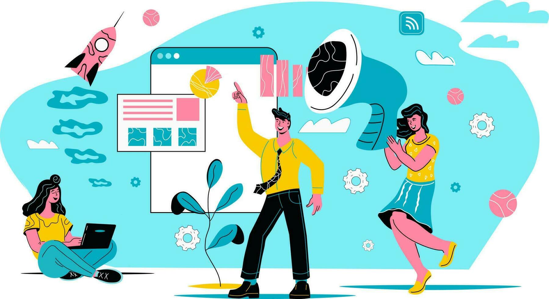 Business training, online education and acquisition of skills and knowledge to build a successful career banner concept with characters of business people, flat cartoon vector illustration.