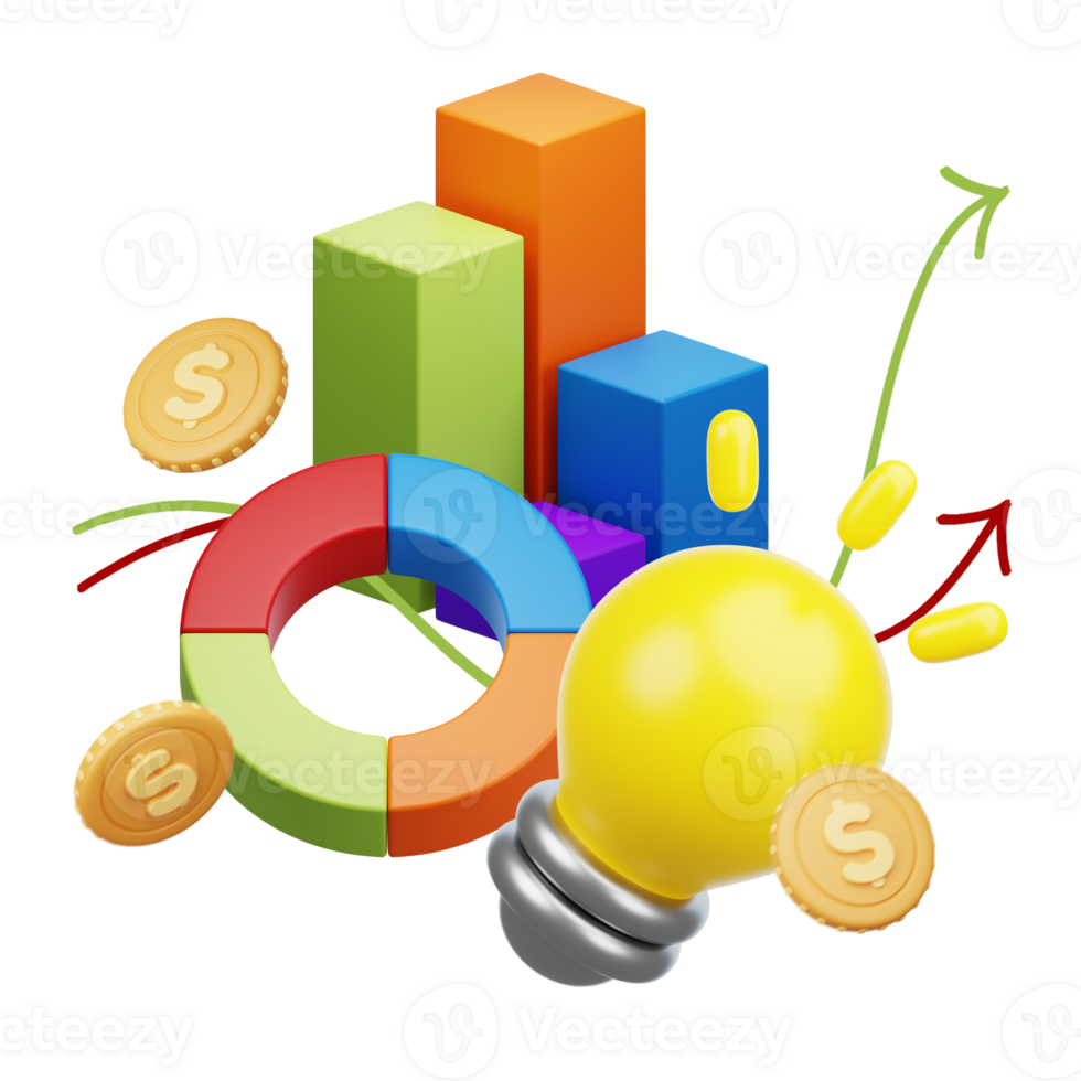 3D Chart with Business-related 3d elements. png