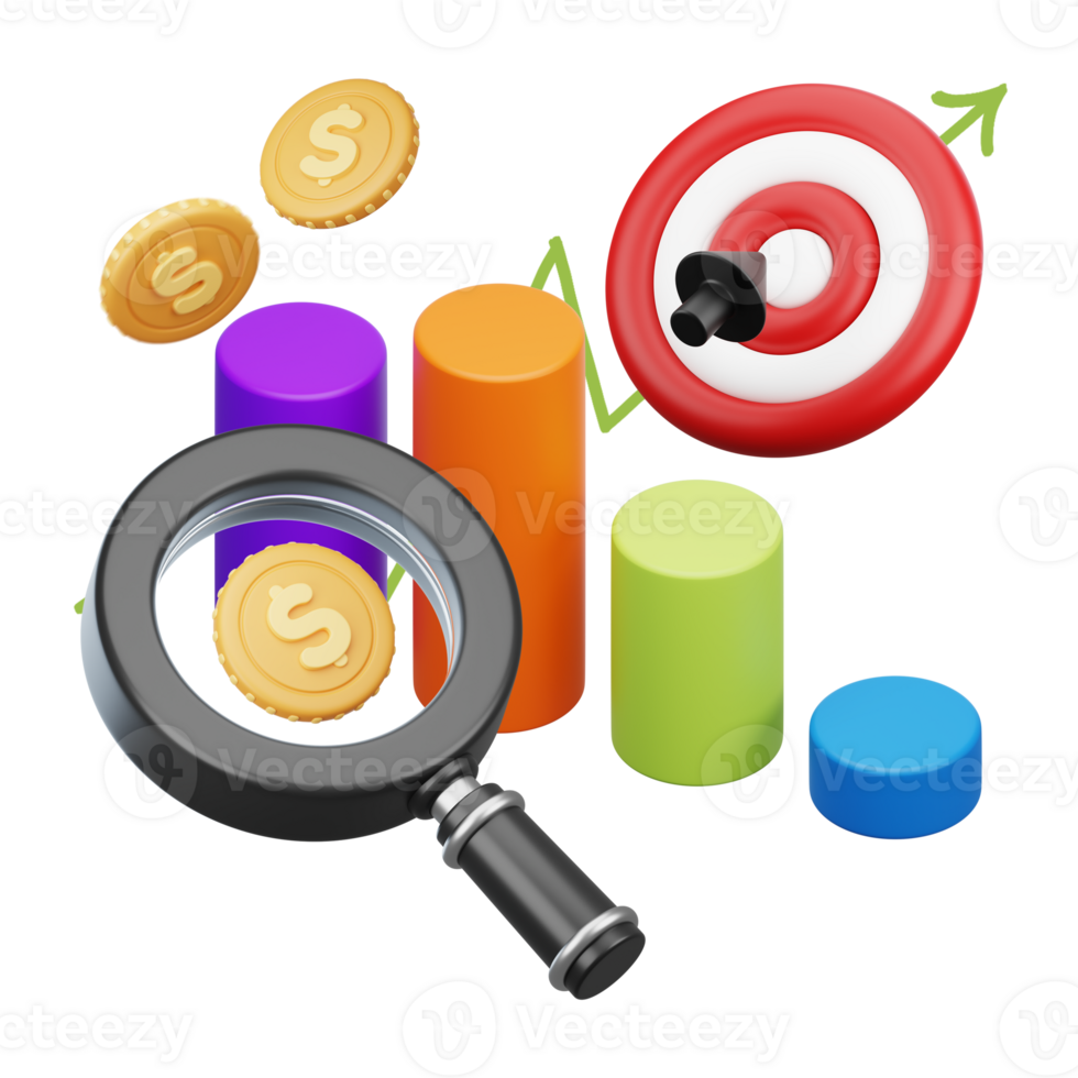 3D Chart with Business-related 3d elements. png