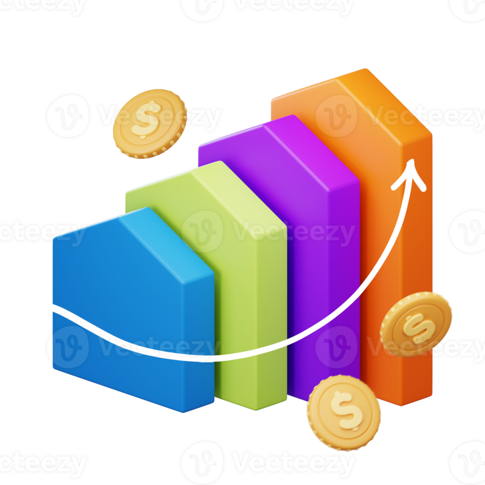 3D Chart with Business-related 3d elements. png