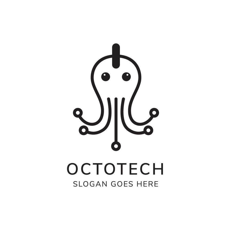 octopus tech logo design template. a combination of octopus animals with technology or electronic symbols, namely cables and power buttons. vector