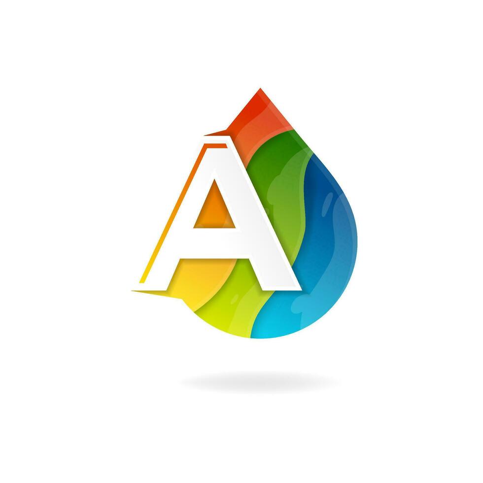 colorful water drop with paper cut concept combined with letter a as paint symbol design template. vector