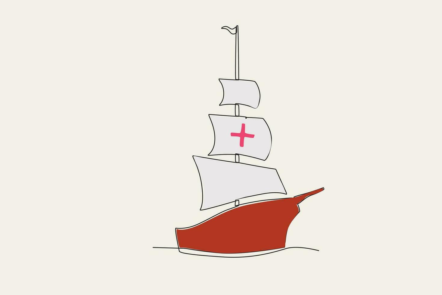 Color illustration of the front view of a sailing ship vector