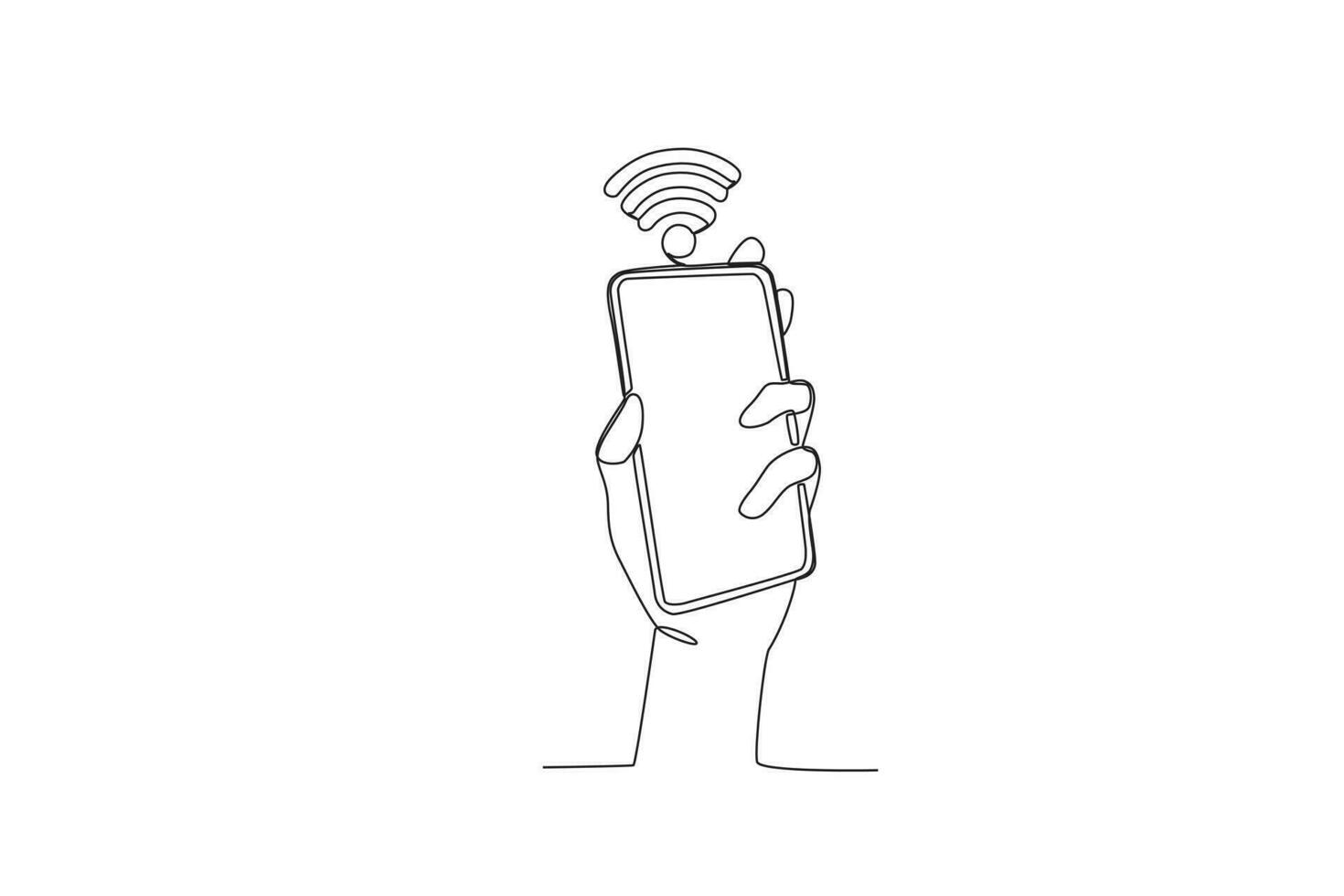 A hand holding a cellphone with a wifi network vector