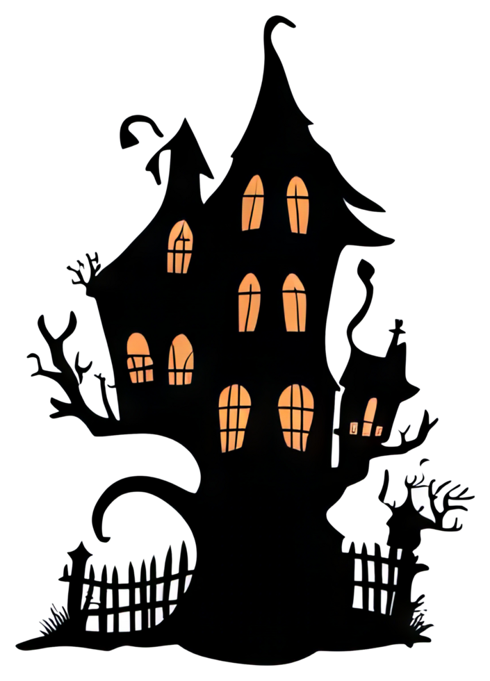 Silhouette of Creepy House Halloween Sticker Design png