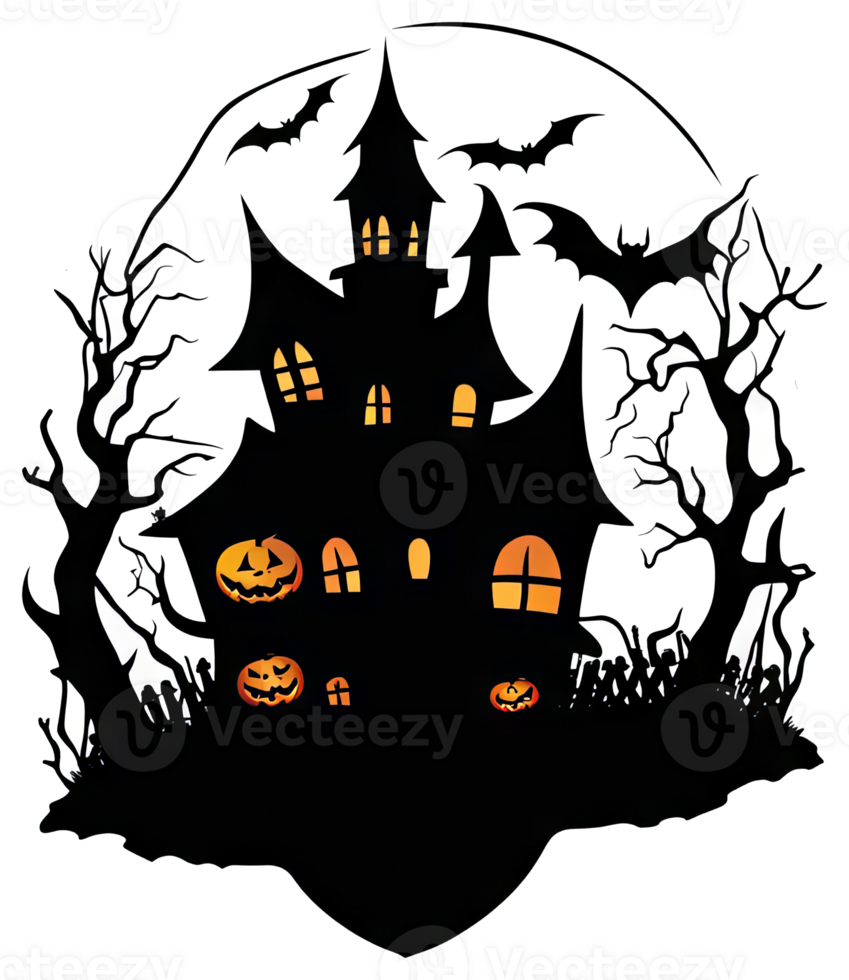 Silhouette of Creepy House Halloween Sticker Design png