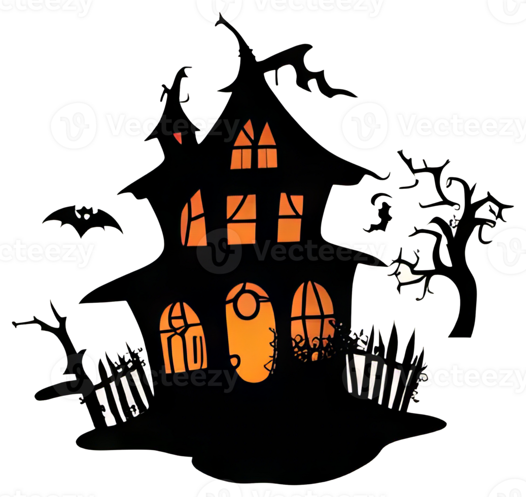 Silhouette of Creepy House Halloween Sticker Design png
