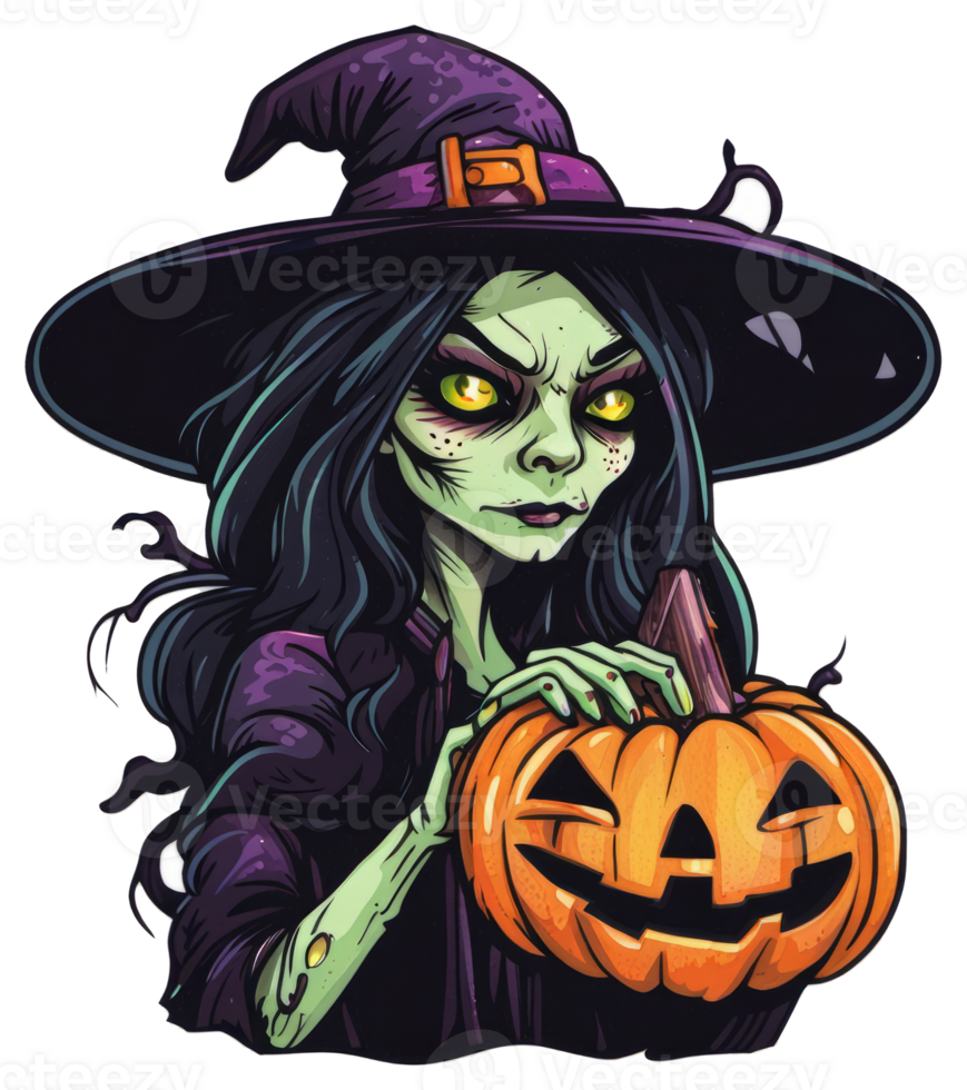 Creepy Witch Halloween Sticker Design png