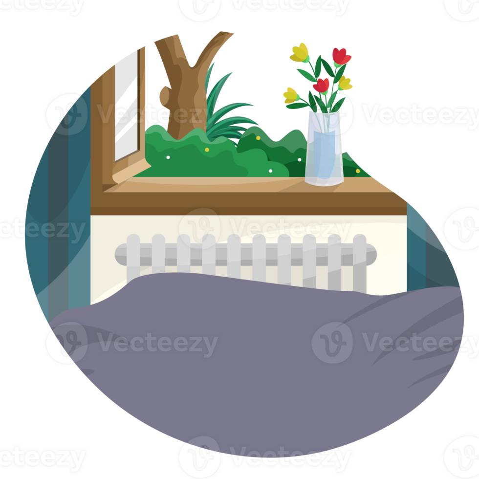 Bed Near Window Scenery Illustration png