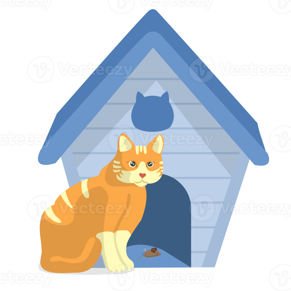 Cat Sit Down Near Cat Cave Illustration png