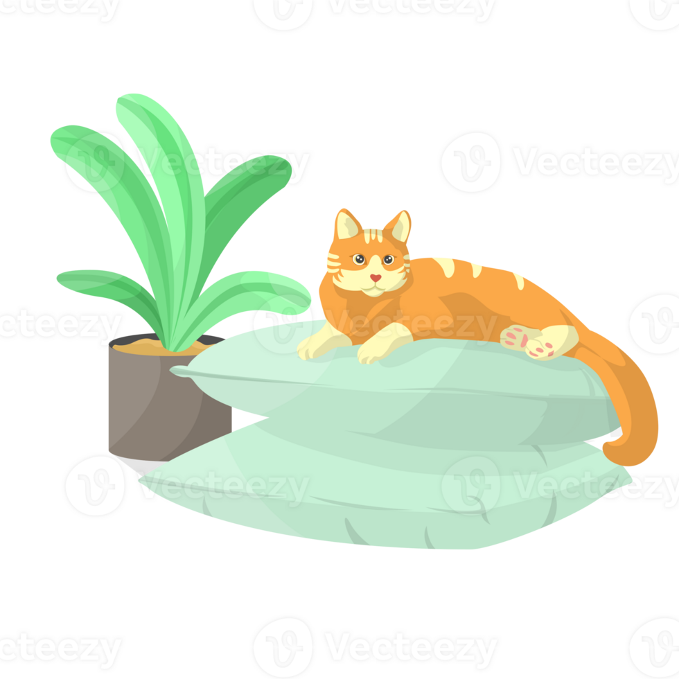 Cat Relaxing on Pillow Illustration png