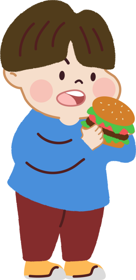 Young Boy Eating Hamburger, Fast Food Meal. Unhealthy Food Choices and Junk Food. png