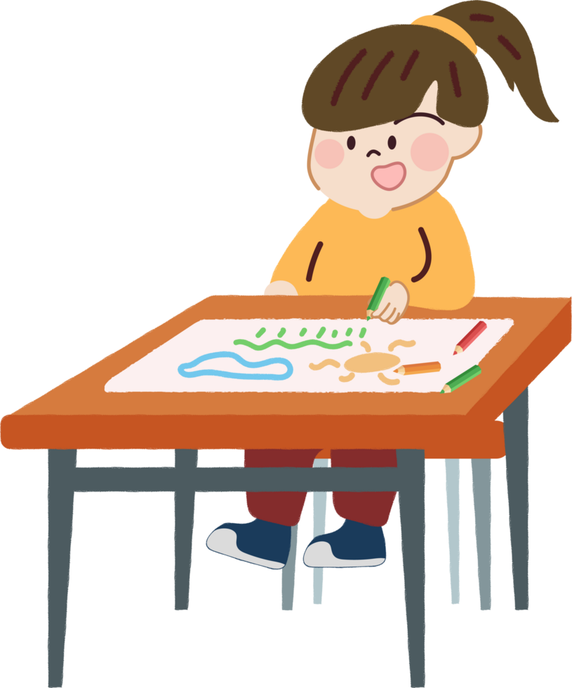 Cute kid paint drawings on canvas. Funny cartoon character for deculation. png