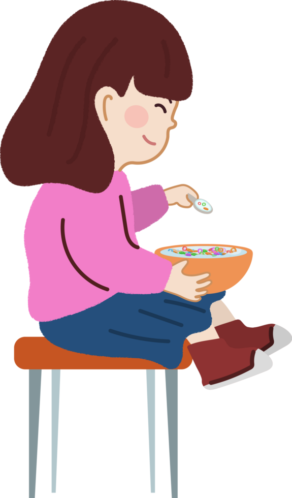 Happy Little Girl Eating Breakfast. Healthy Diet and Nutrition for Joyful Living. png