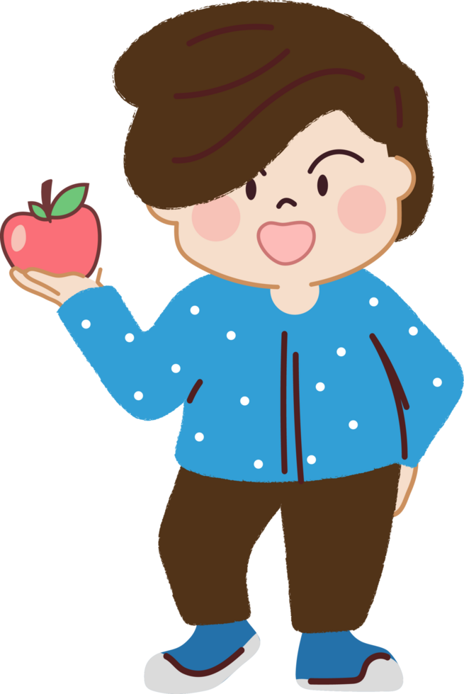 feliz pequeno Garoto comendo maçã. saudável dieta e nutrição para alegre vivendo. png
