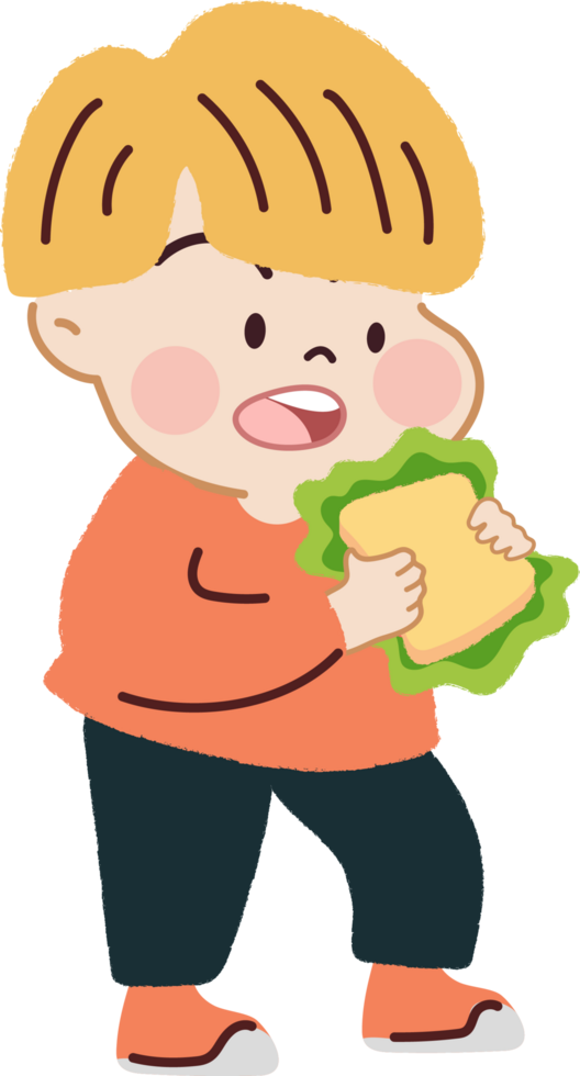contento poco ragazzo mangiare Sandwich. salutare dieta e nutrizione per gioioso vita. png