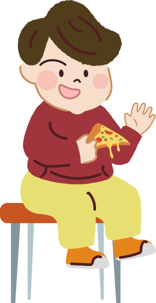 Young Boy Pizza, Fast Food Meal. Unhealthy Food Choices and Junk Food. png