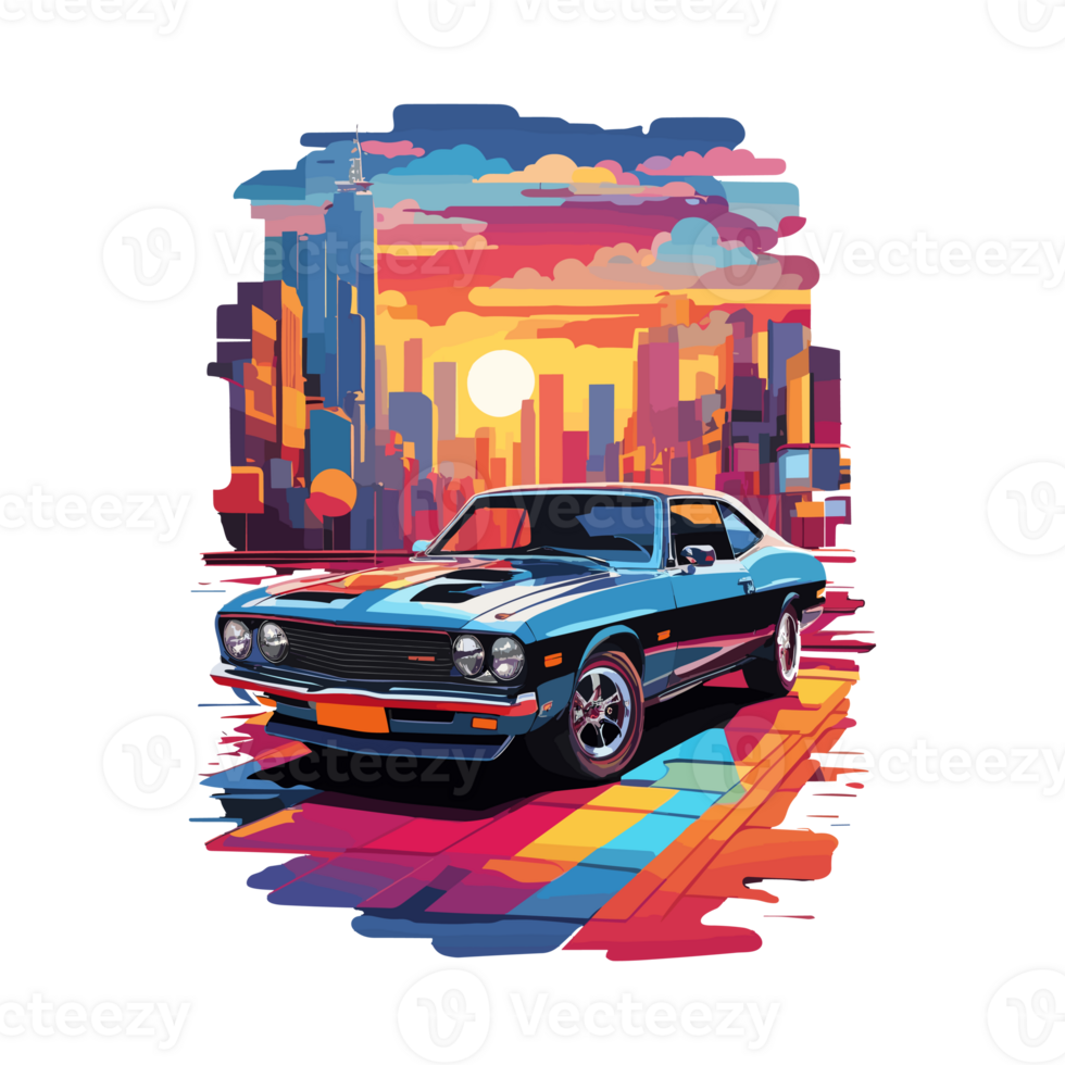 Colorful car artwork illustration t-shirt design, transparent background, Street sketches, book cover, posters, Mug, Tshirt and other uses png