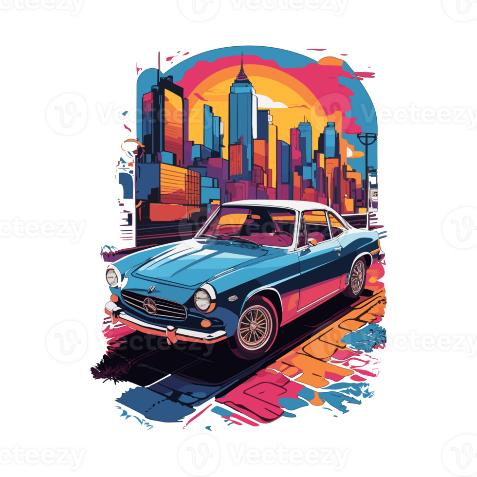 kleurrijk auto artwork illustratie t-shirt ontwerp, transparant achtergrond, straat schetsen, boek omslag, affiches, mok, t-shirt en andere toepassingen png
