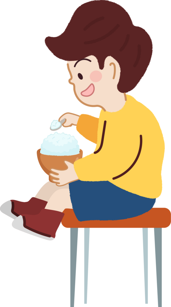 Happy Little Girl Eating Rice. Healthy Diet and Nutrition for Joyful Living. png