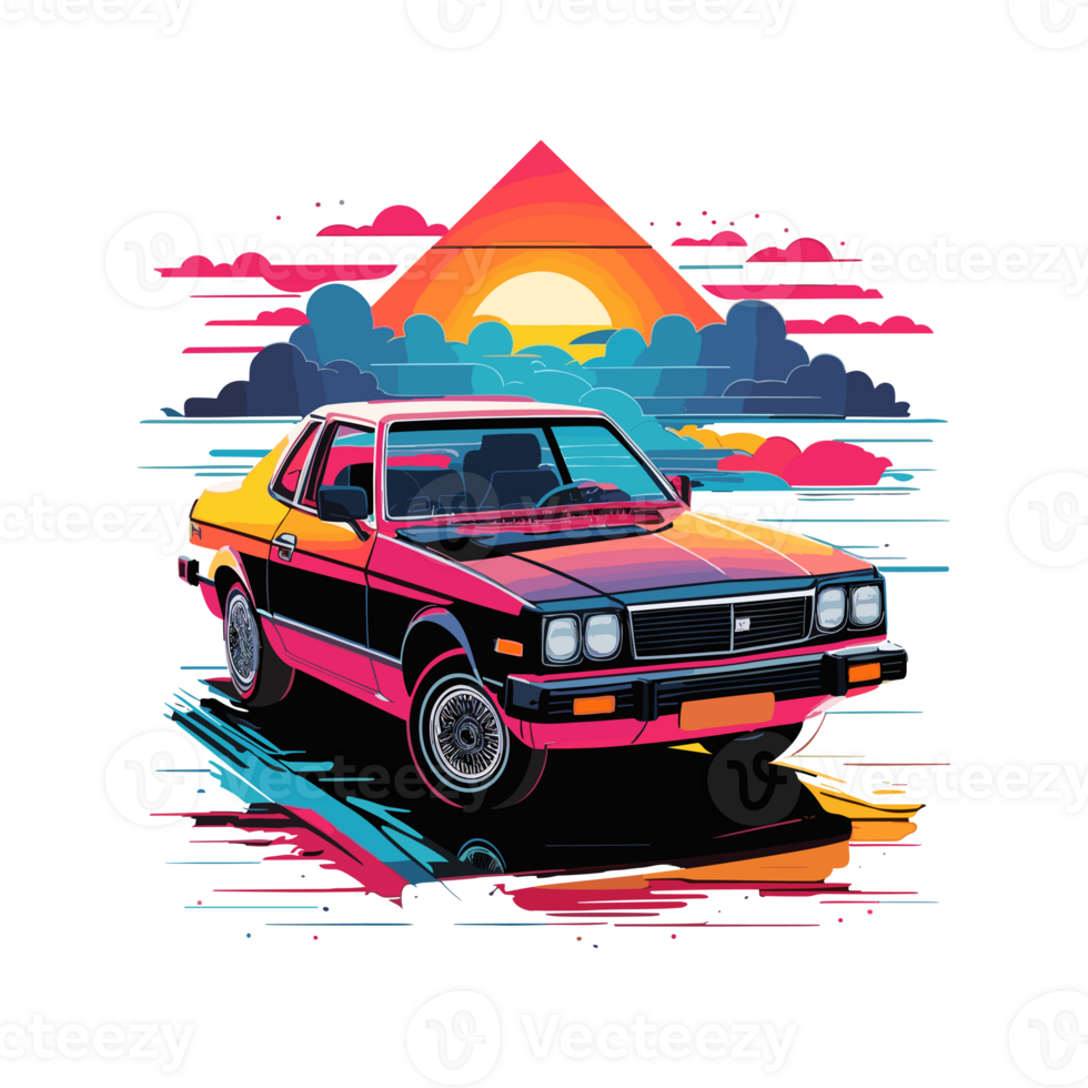 Colorful car artwork illustration t-shirt design, transparent background, Street sketches, book cover, posters, Mug, Tshirt and other uses png