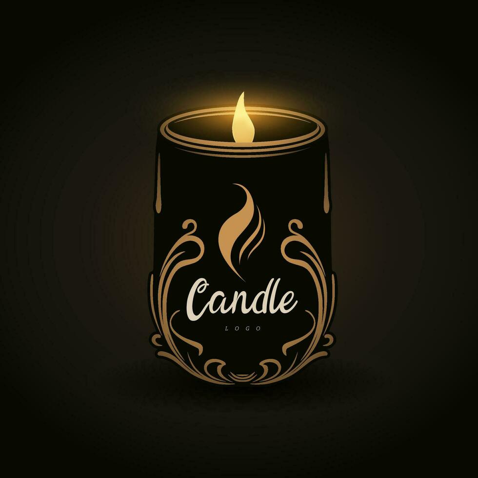 Candlelight vector Logo. A simple candle logo on a dark background. The candle represents warmth, comfort, and peace