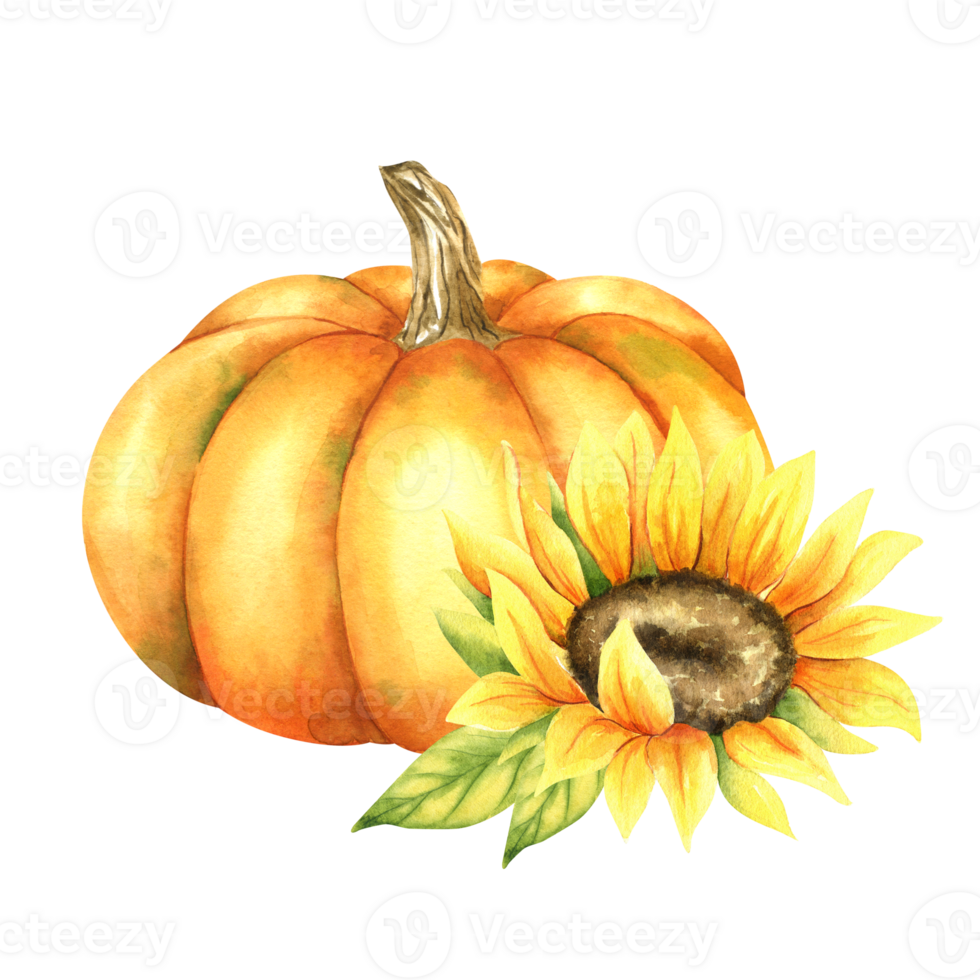 arancia zucca e girasole. azienda agricola biologico autunno verdure. autunno decorazione. isolato. acquerello illustrazione. esso è Perfetto per ringraziamento e Halloween carte o manifesti png