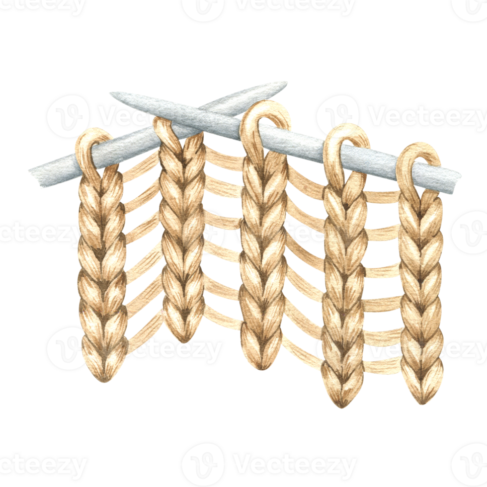 gestrickt Stoff mit Stricken Nadeln. Stricken, ein Ball von Garn. Aquarell Illustration, handgemalt, isoliert. zum Produkt Verpackung Design, Stricker Blog, Handarbeiten Geschäft png