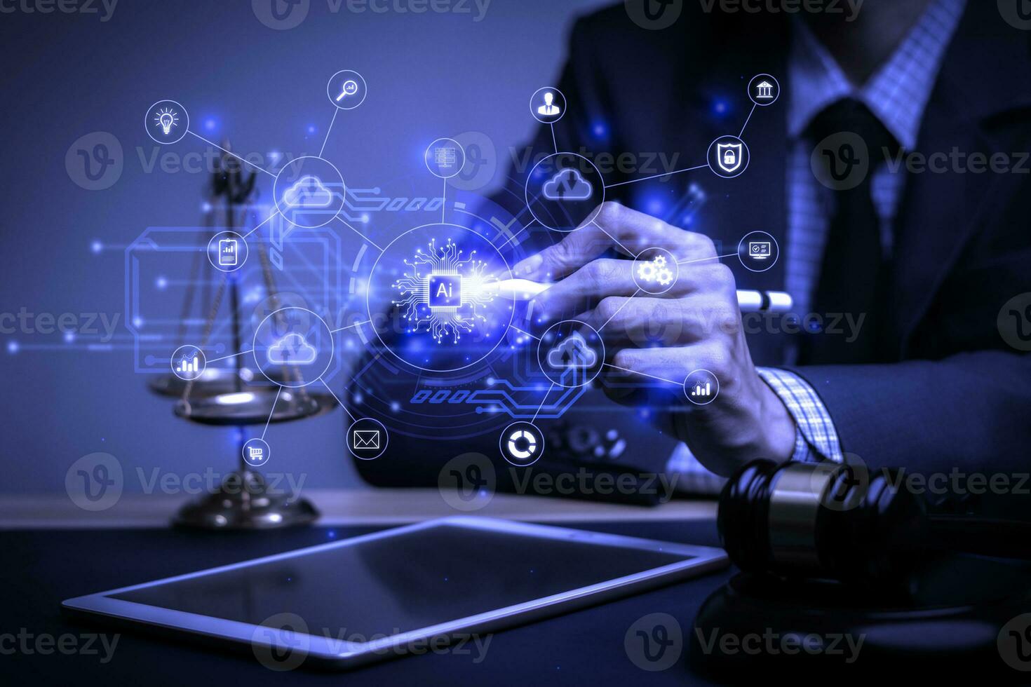 Businessman analytics Ai technology digital transformation change management, internet of things.new technology bigdata and business process strategy, cloud computing, smart industry.customer service. photo