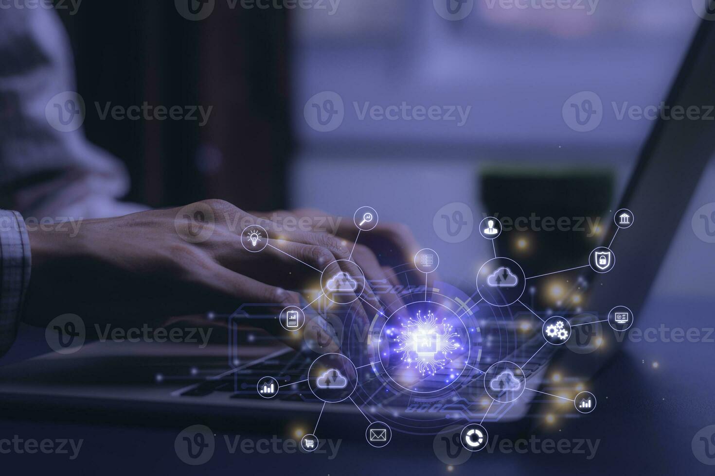 Businessman analytics Ai technology digital transformation change management, internet of things.new technology bigdata and business process strategy, cloud computing, smart industry.customer service. photo
