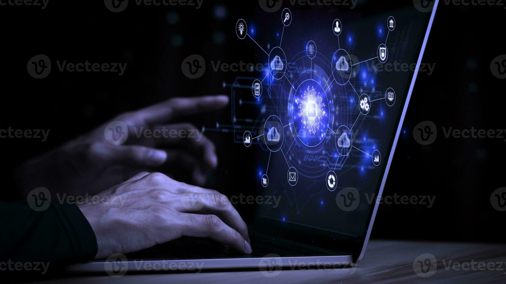 Businessman analytics Ai technology digital transformation change management, internet of things.new technology bigdata and business process strategy, cloud computing, smart industry.customer service. photo