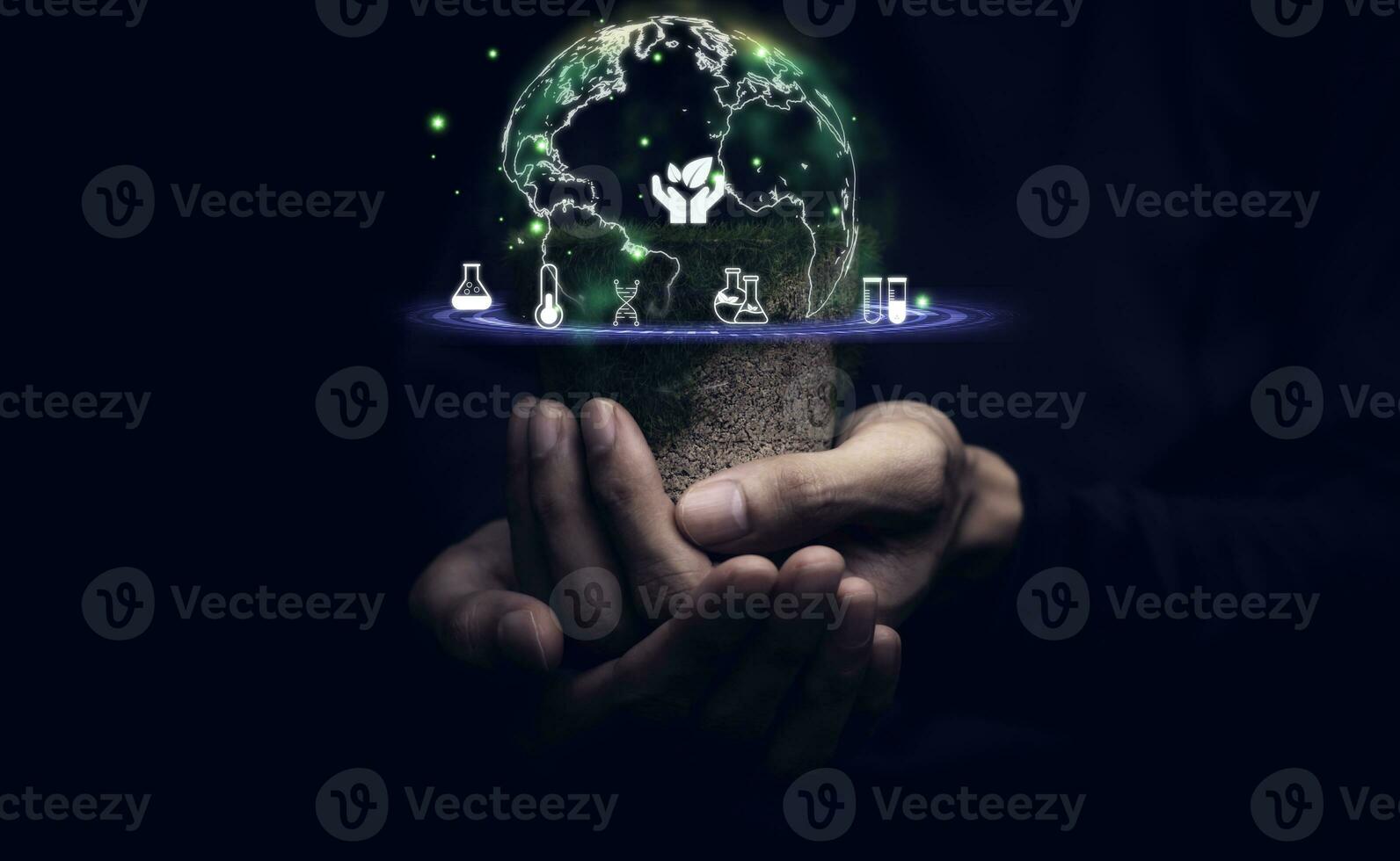 Teacher hold tree biology, Internet education science course degree, study knowledge to creative thinking idea. E-learning graduate certificate program educational business concept. photo