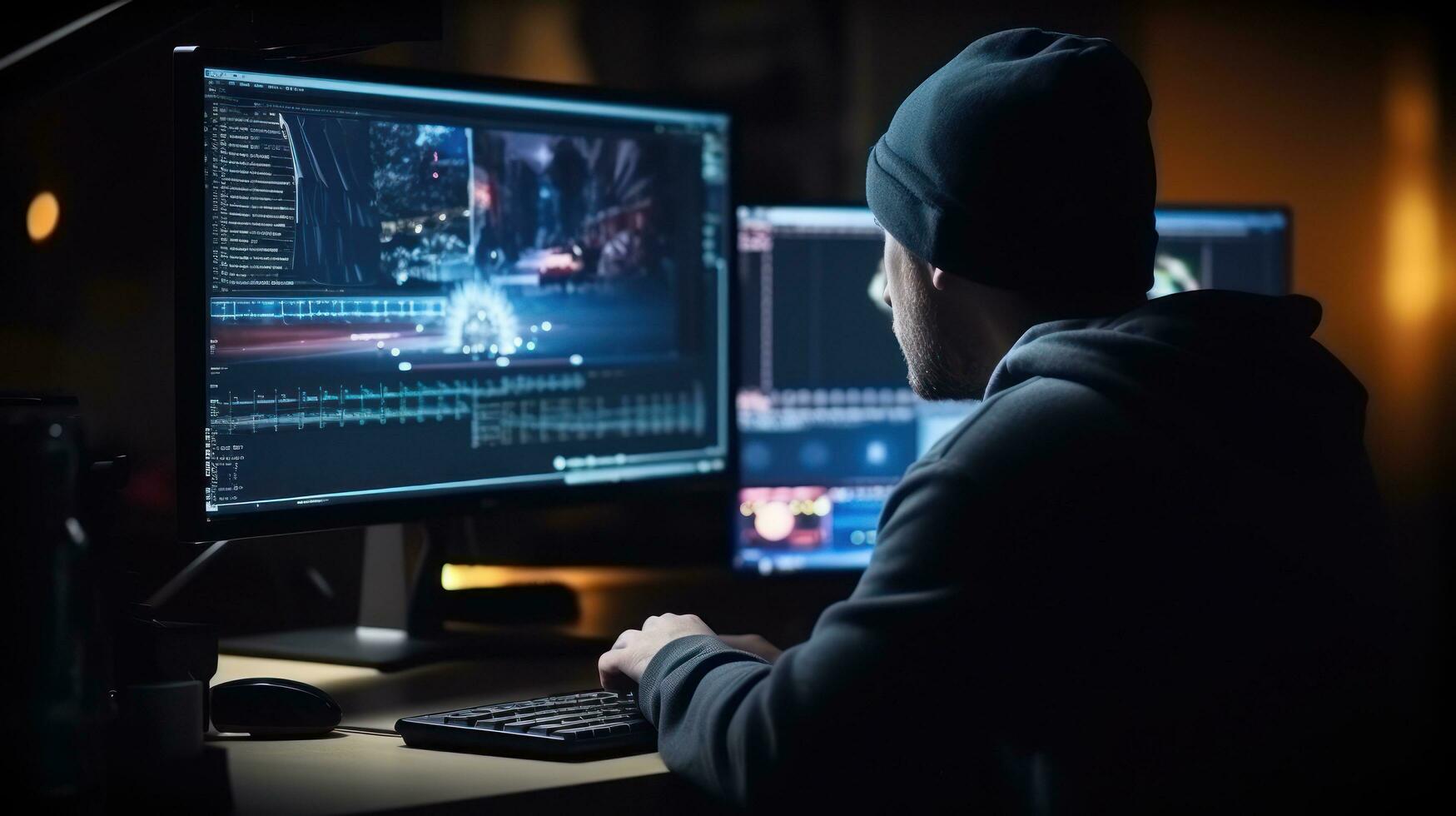 Programmer looking at monitor with smart eyes photo