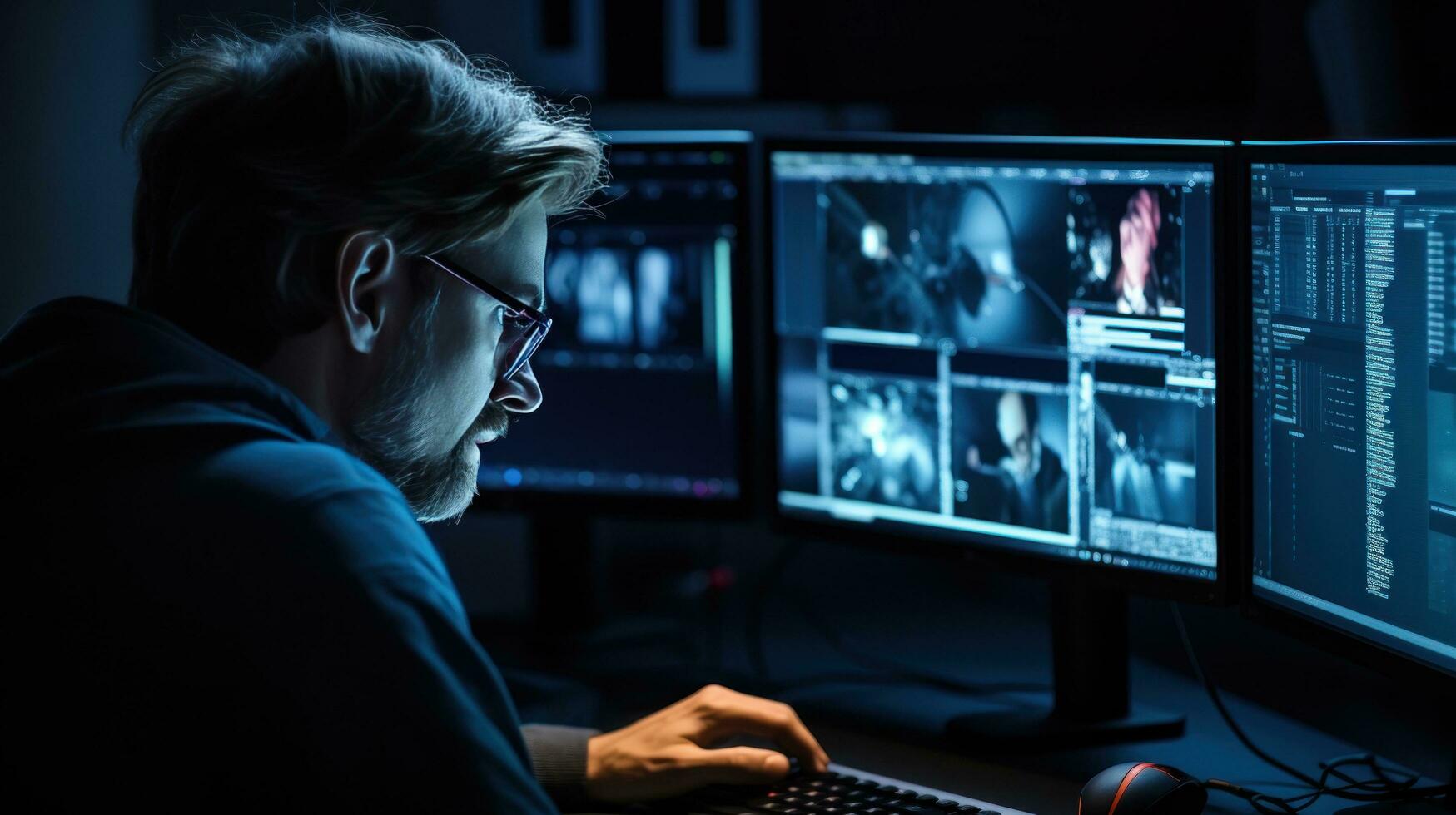 Programmer looking at monitor with smart eyes photo