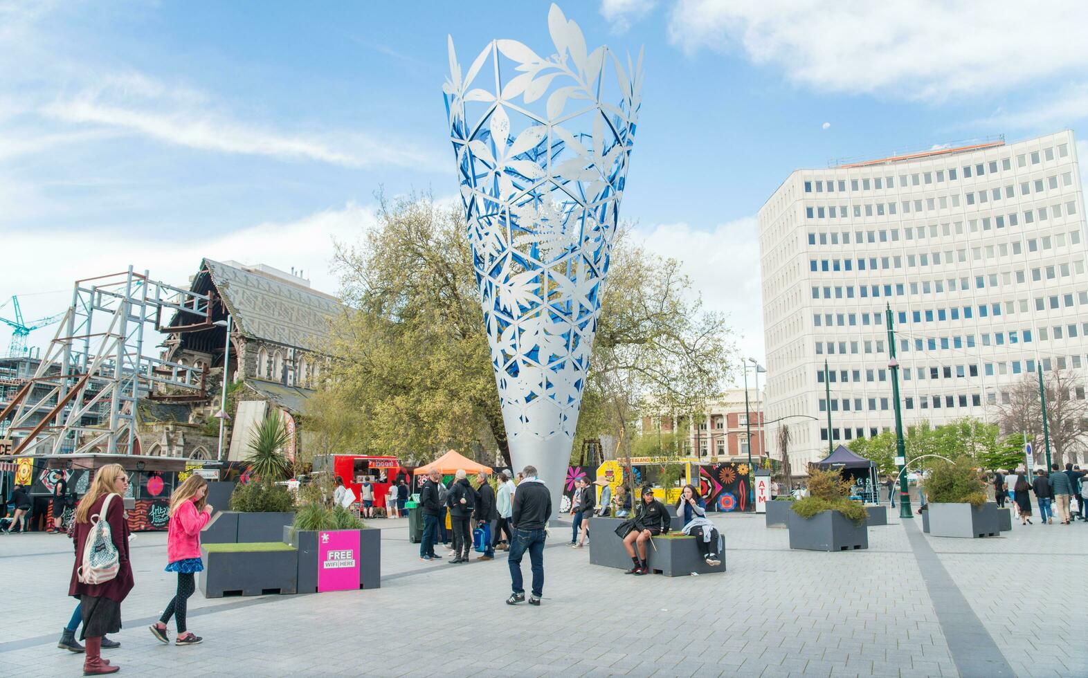 Christchurch, New Zealand -October-01-2017 - Street market in Cathedral square of Christchurch the second largest city of New Zealand. photo