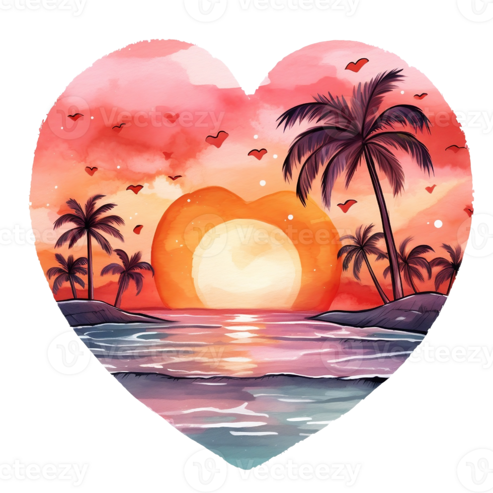 Retro Beach Sunset Watercolor clipart png