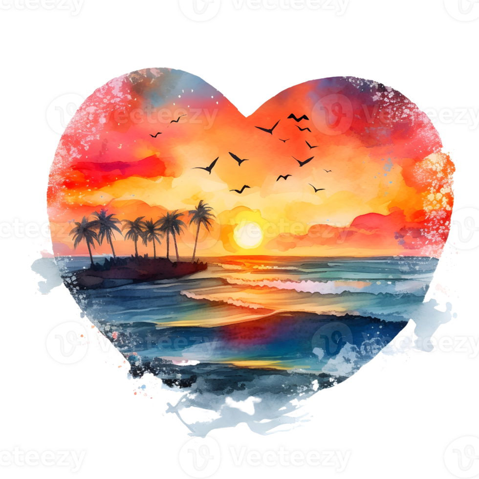 Retro Beach Sunset Watercolor clipart png