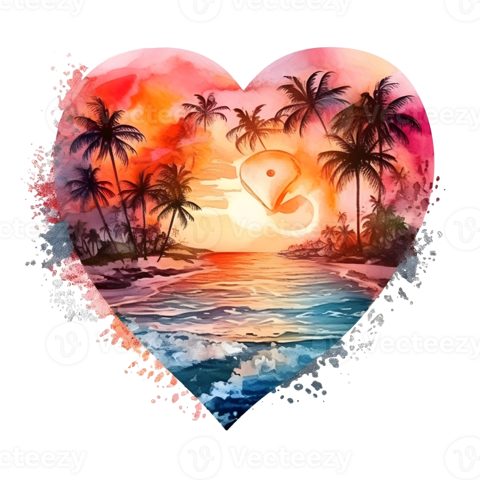 retrò spiaggia tramonto acquerello clipart png