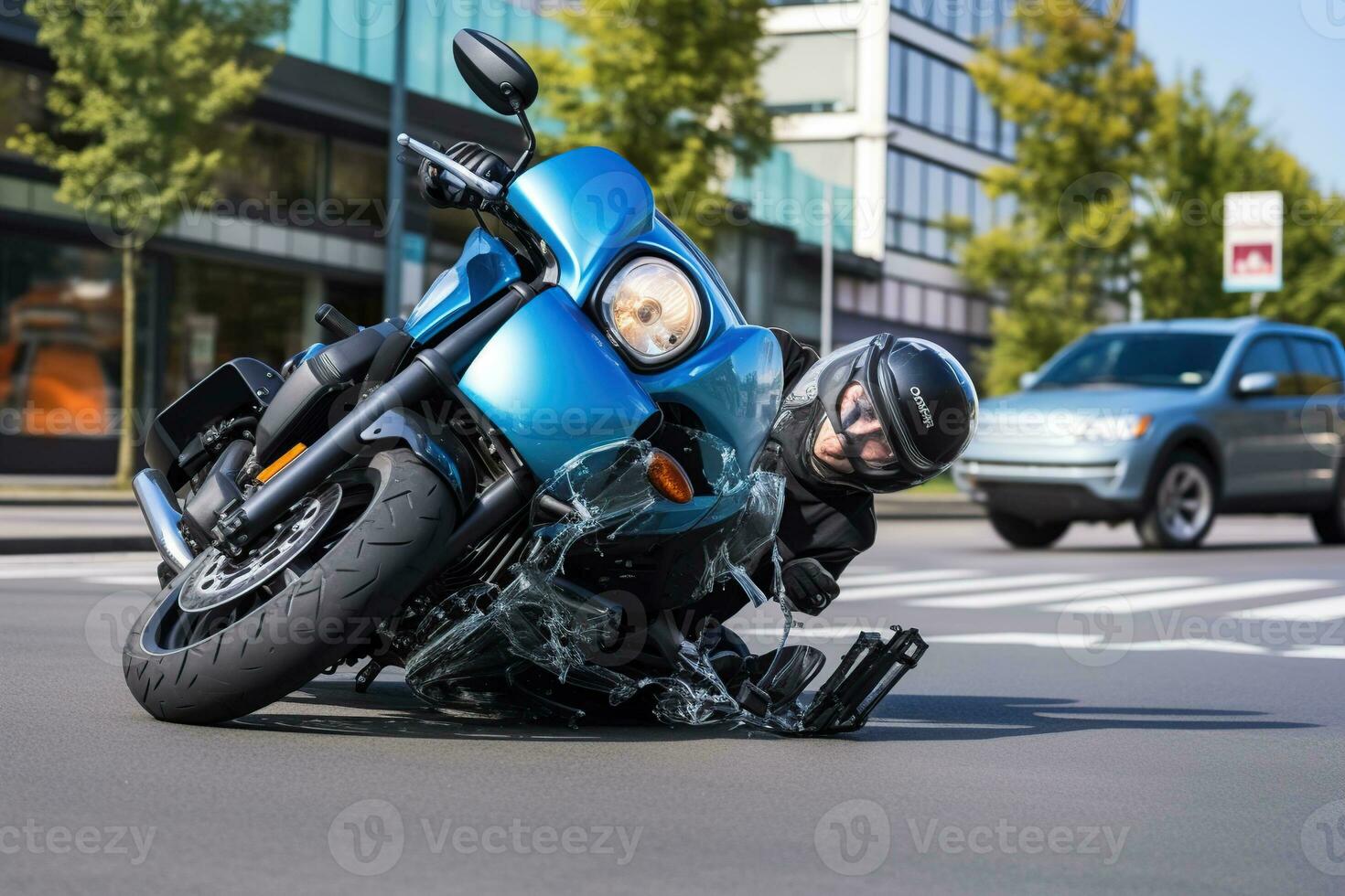 coche y motocicleta accidente a el intersección, accidente seguro. generativo ai foto