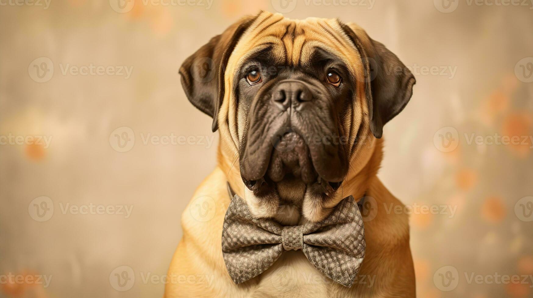 English Mastiff dog portrait on beige background. Generative AI photo