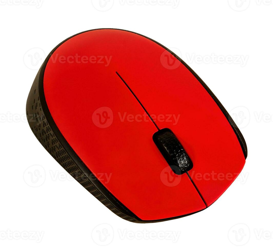 Red wireless digital mouse, isolated. photo