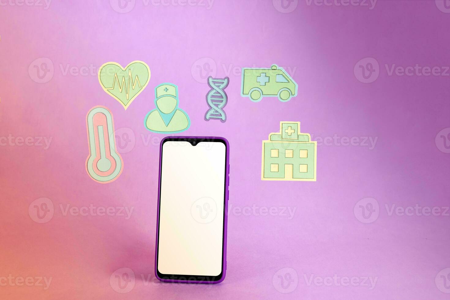 Digital Medicine shapes and smart phone banner, Set Isometric View. photo