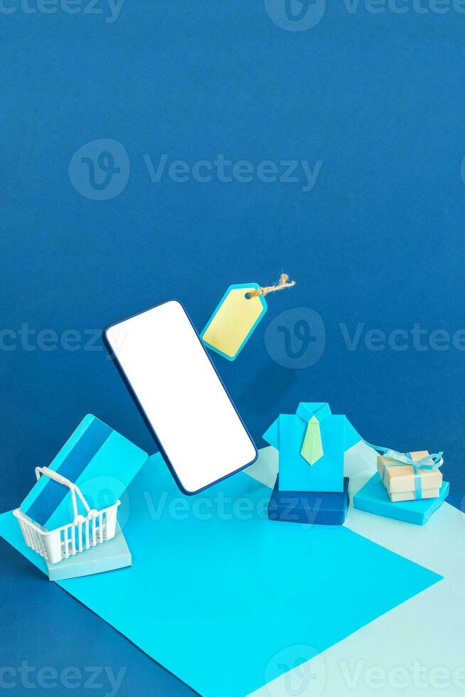 Male shopping, online store on website mobile application. photo