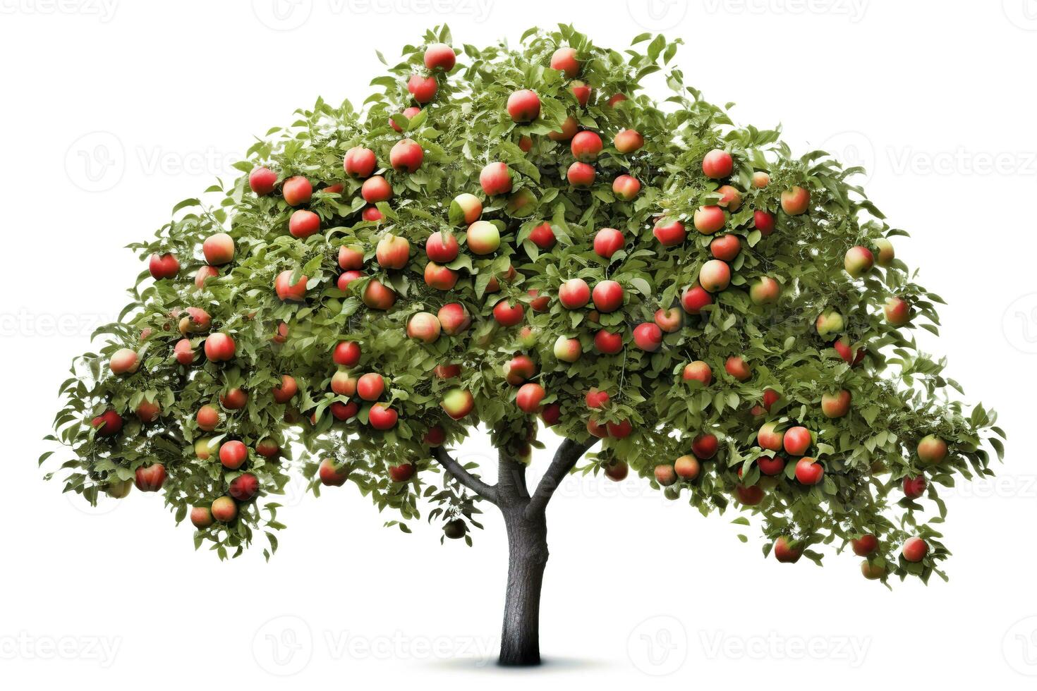 Apple tree isolated on white or transparent background cutout. Generative AI photo