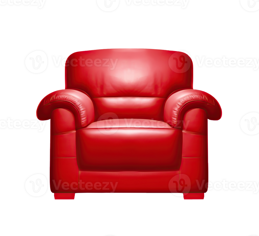 Red armchair isolated on white or transparent background cutout. Generative AI png
