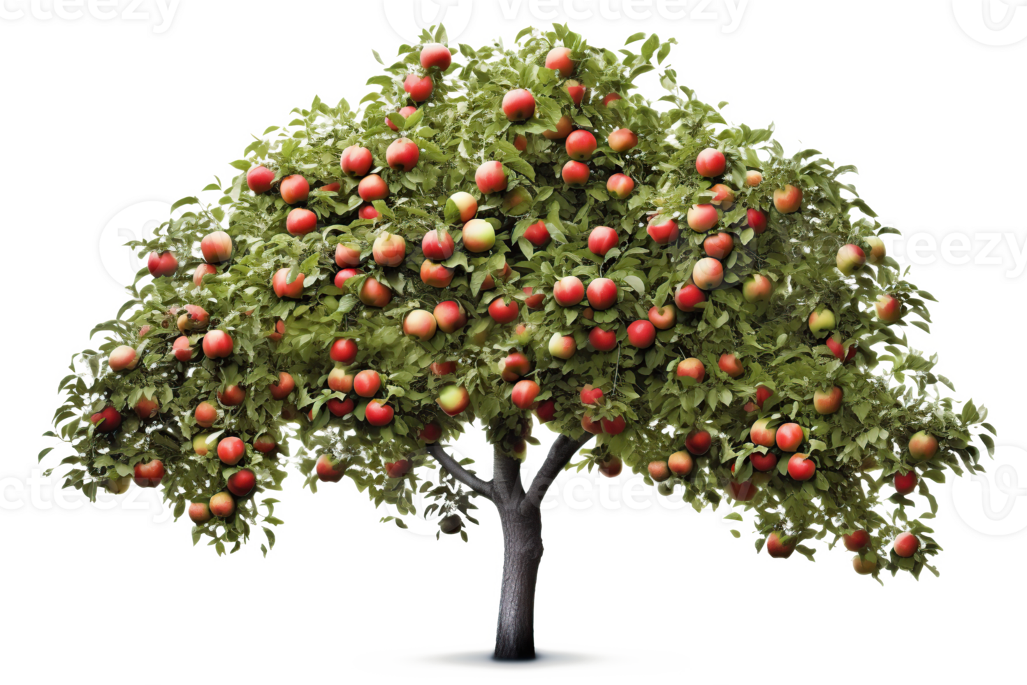 Apple tree isolated on white or transparent background cutout. Generative AI png